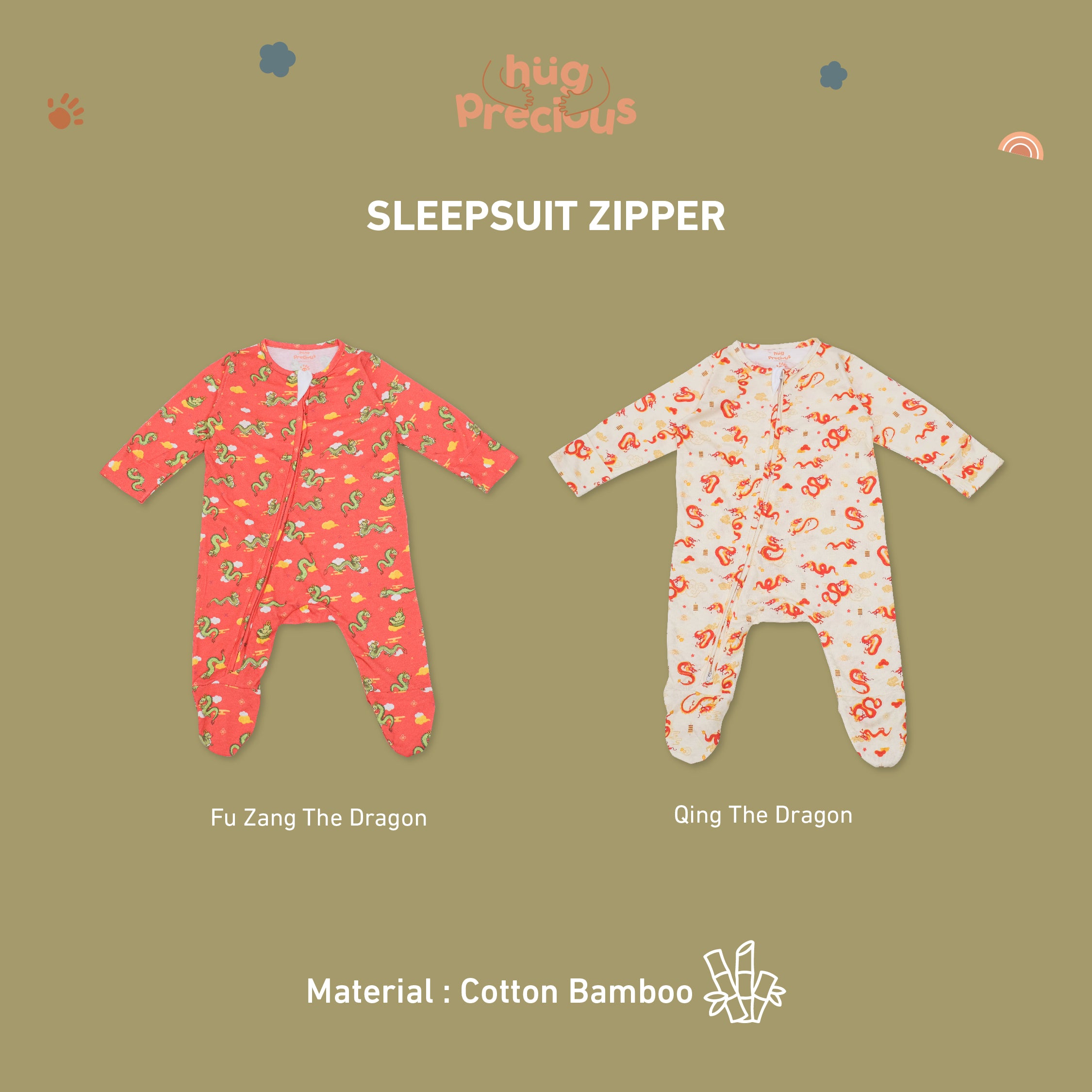 Sleepsuit Zipper QING THE DRAGON Bamboo