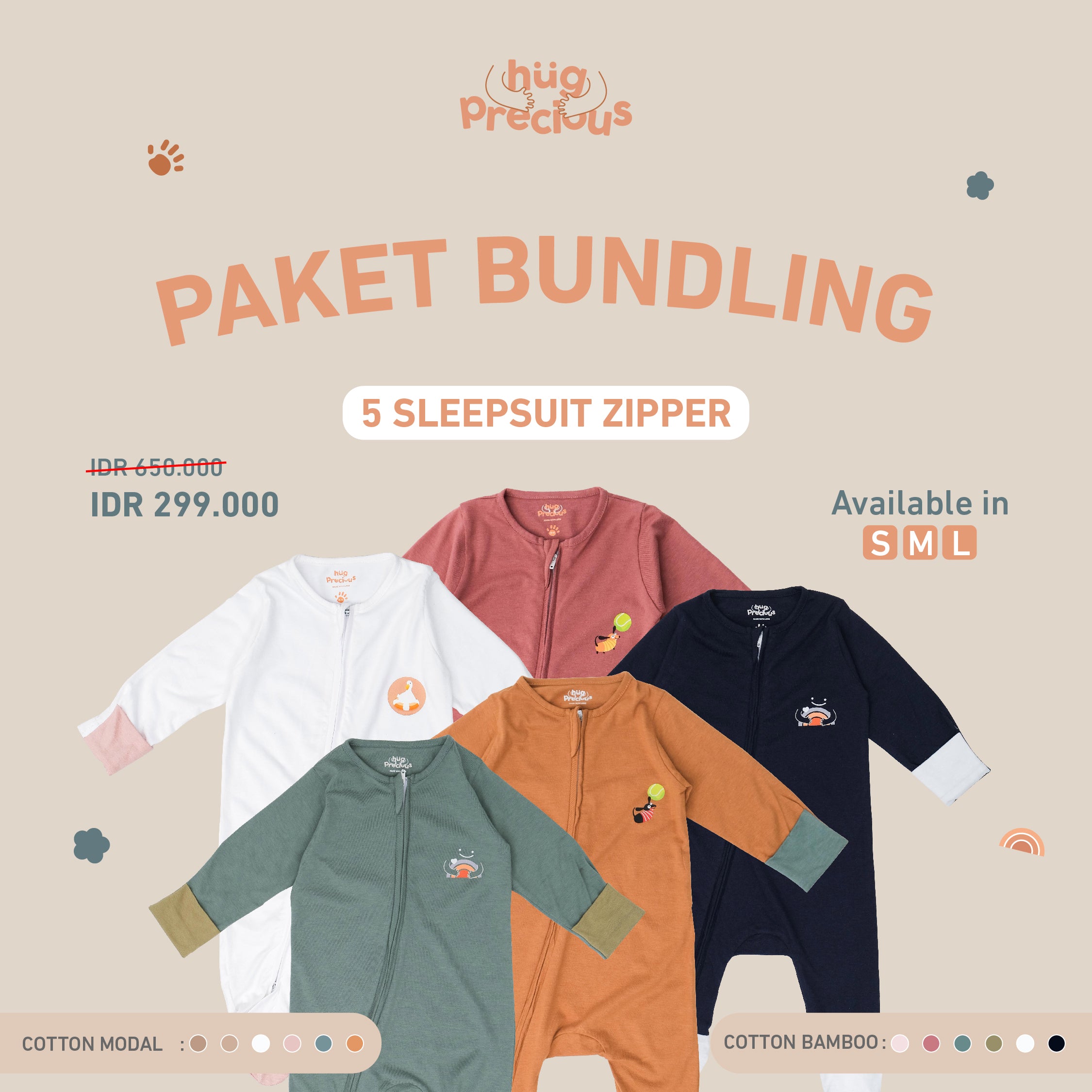 PAKET BUNDLING 5: Sleepsuit Zipper