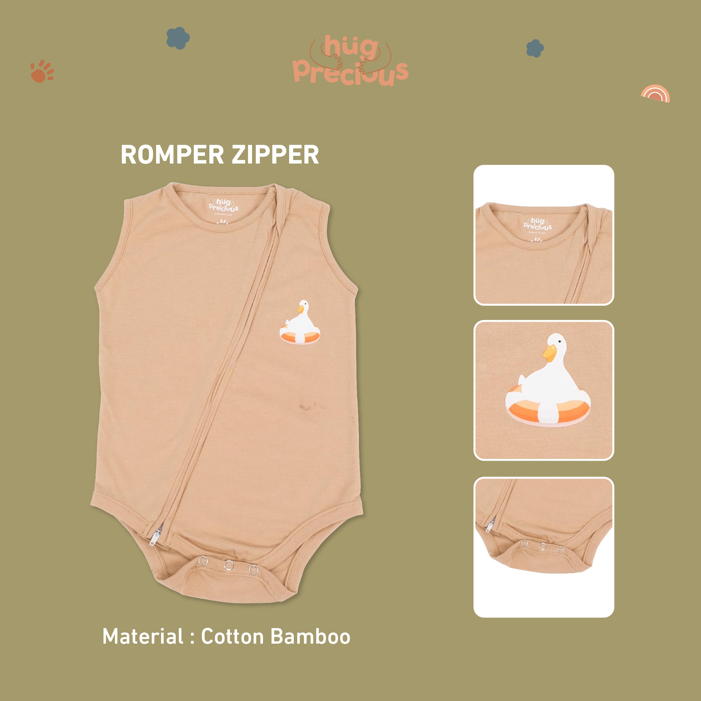 Romper Zipper MONTY THE DUCK Bamboo