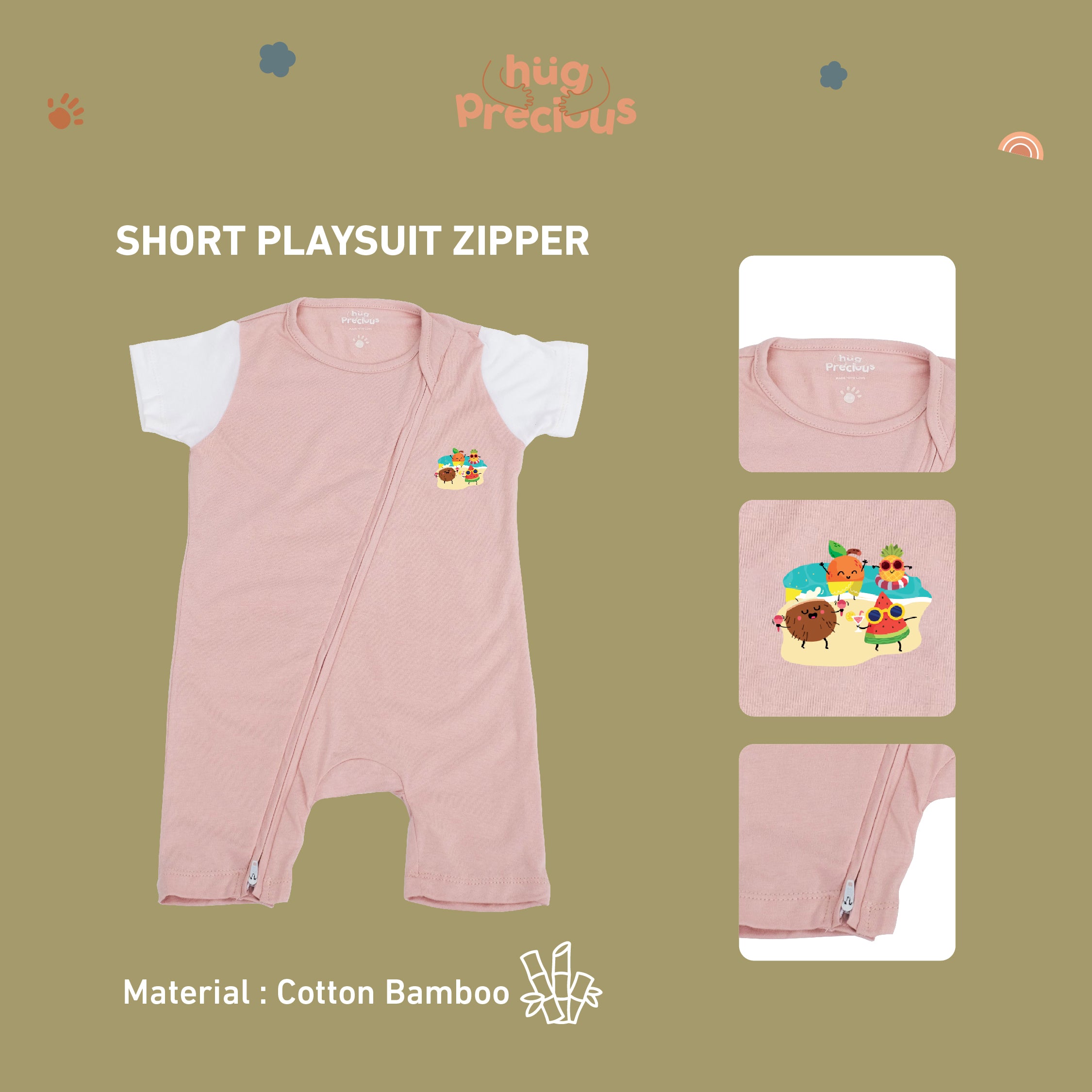 Short Playsuit Zipper SUMMER FRUITS Bamboo