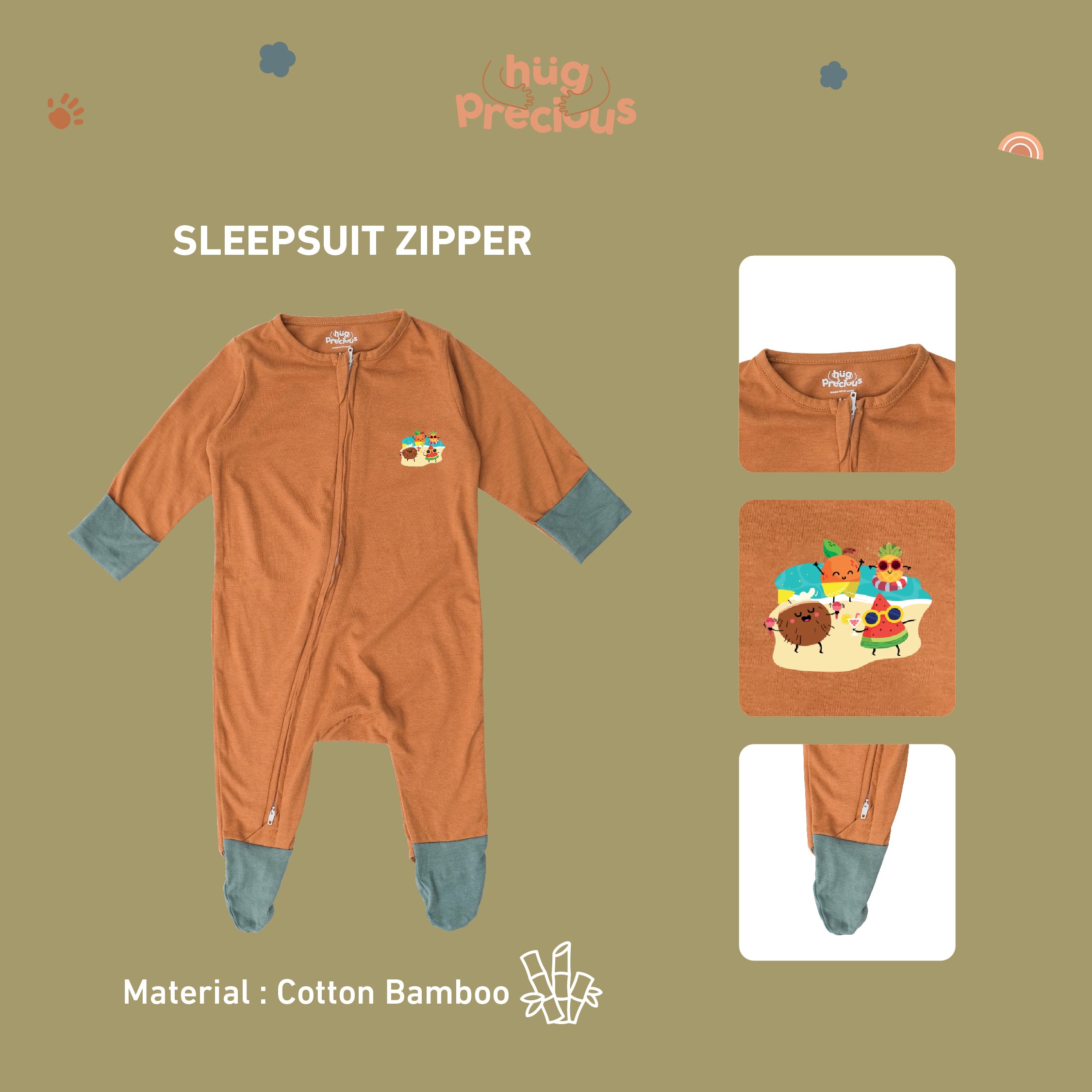 Sleepsuit Zipper SUMMER FRUITS Bamboo