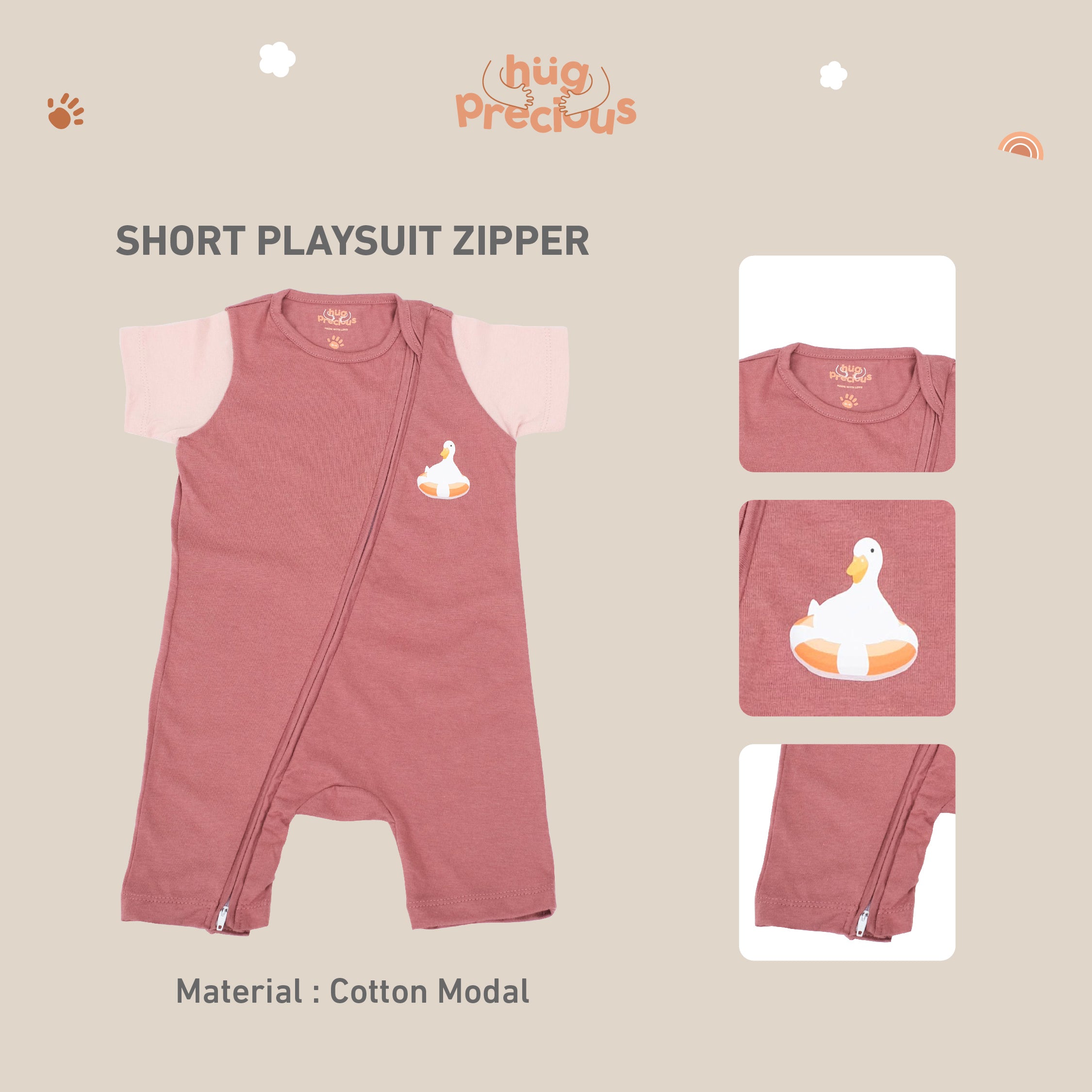 Short Playsuit Zipper MONTY THE DUCK Modal