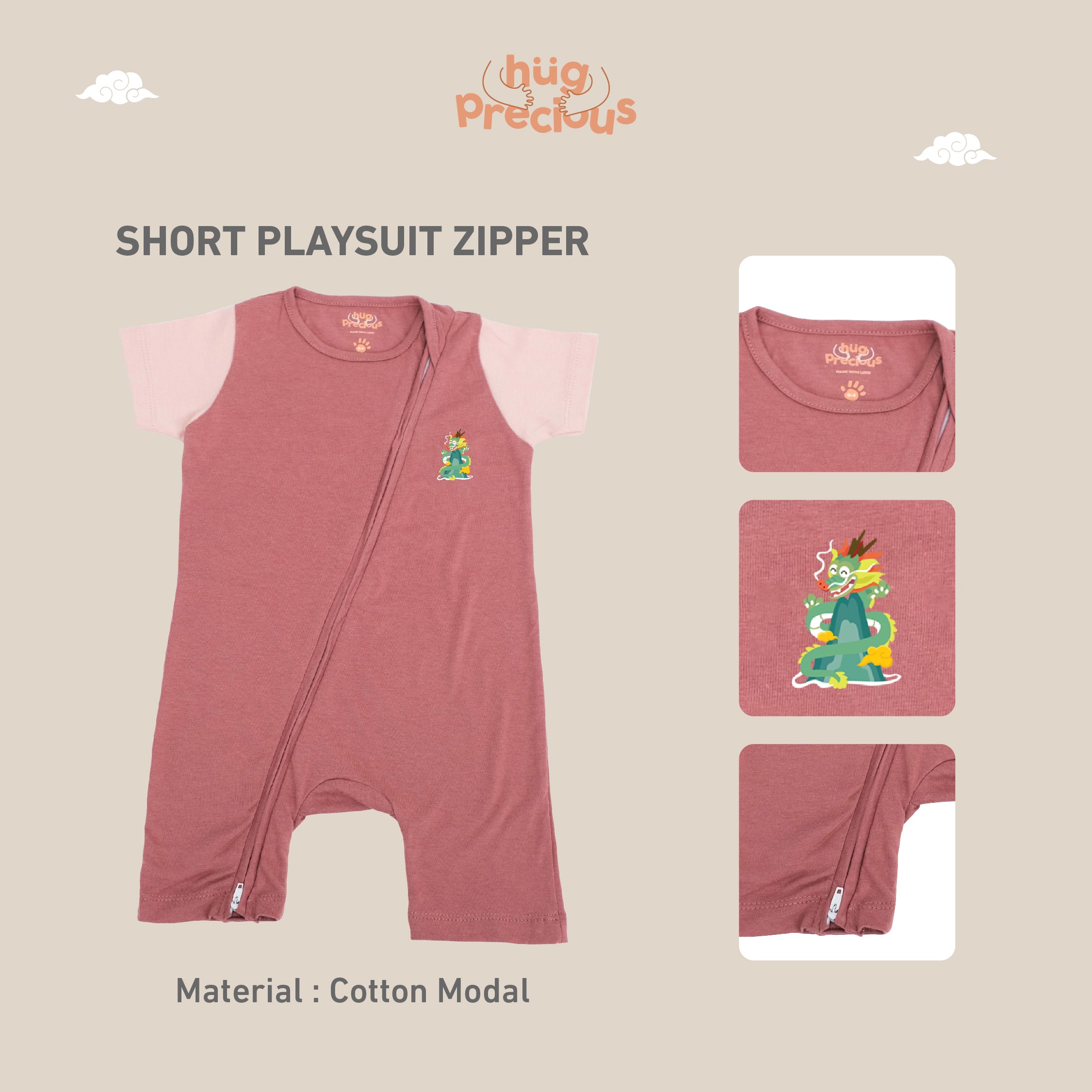 Short Playsuit Zipper LUSHEN Modal