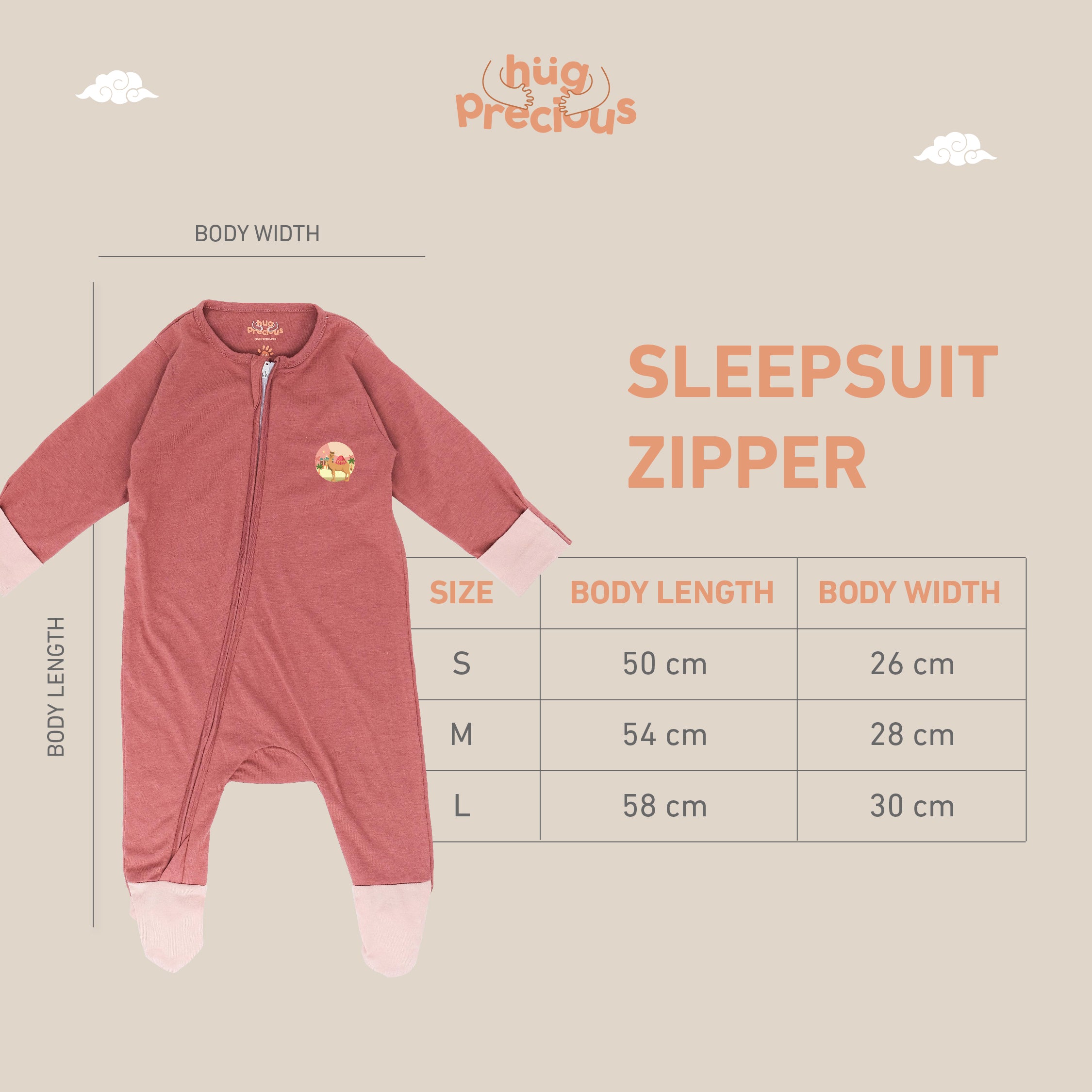 Sleepsuit Zipper SAHARA THE CAMEL Modal