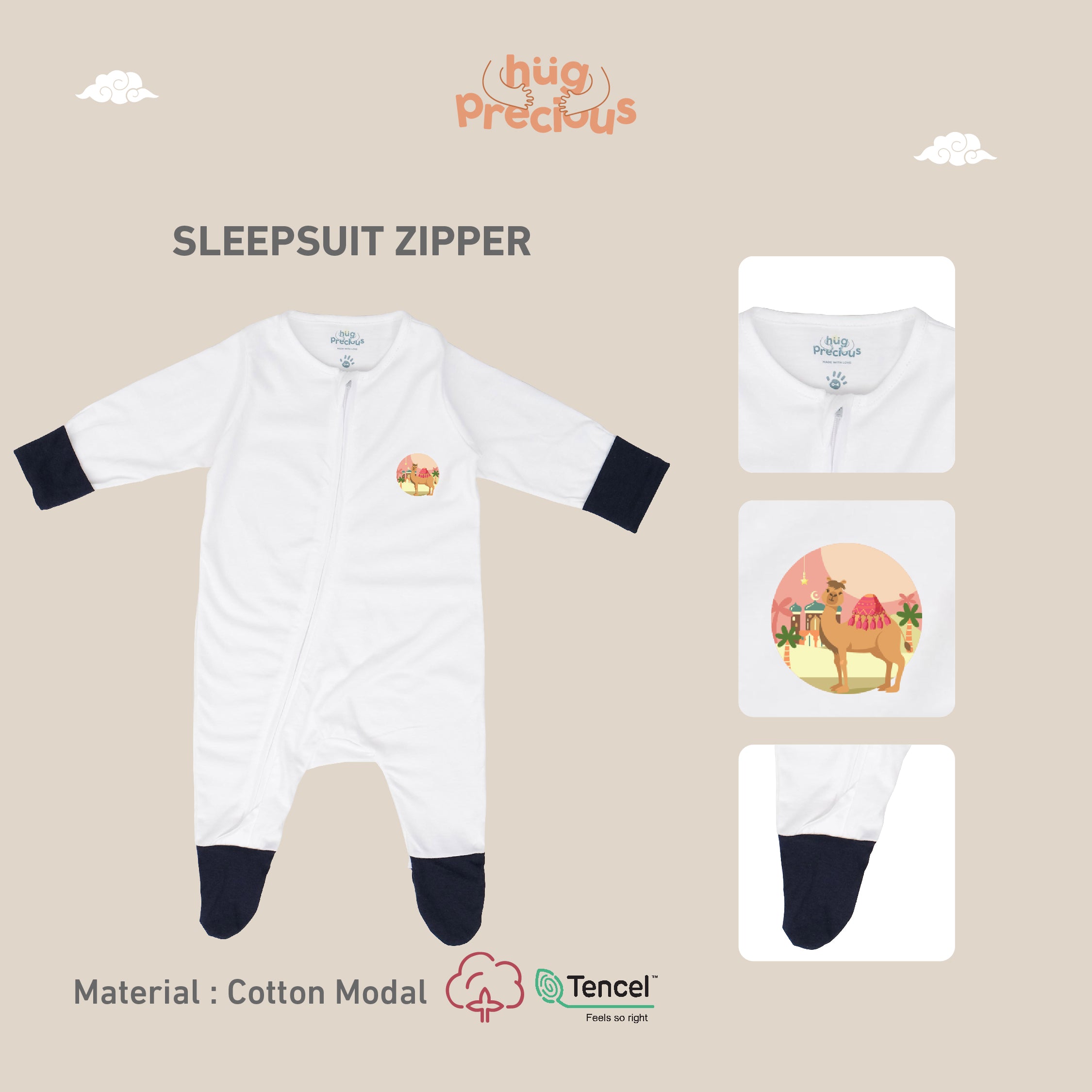 Sleepsuit Zipper SAHARA THE CAMEL Modal