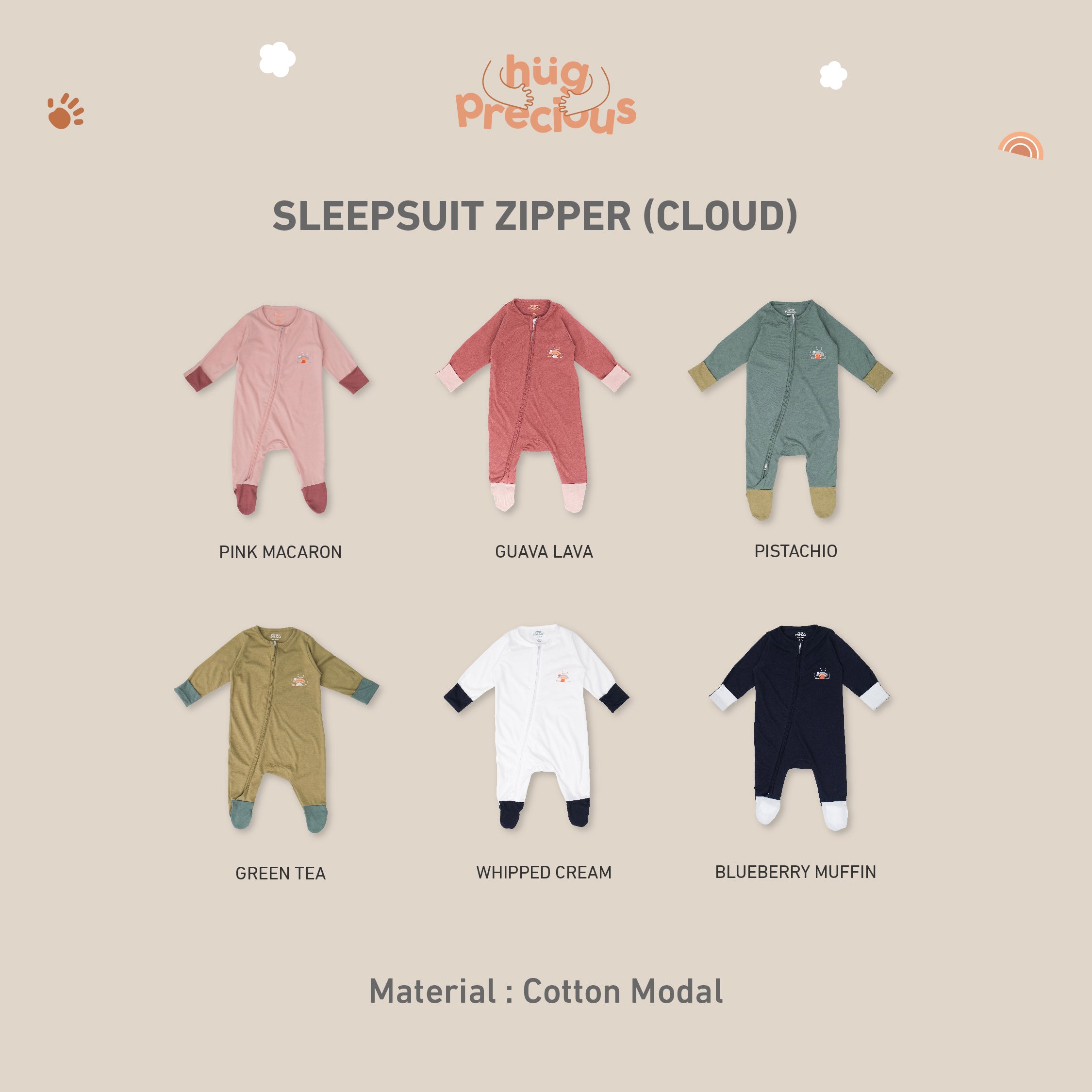 Sleepsuit Zipper CLOUD Modal