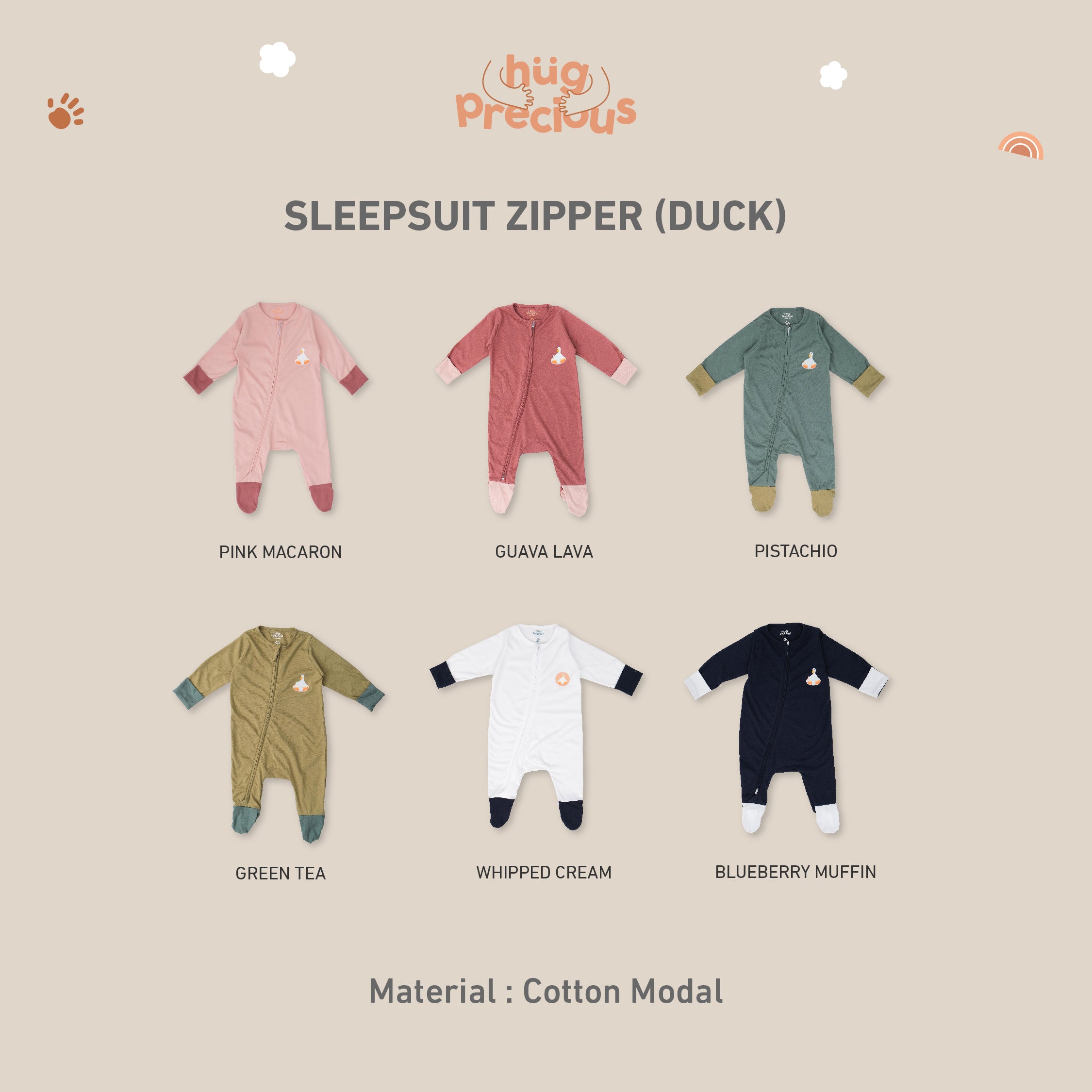 Sleepsuit Zipper MONTY THE DUCK Modal