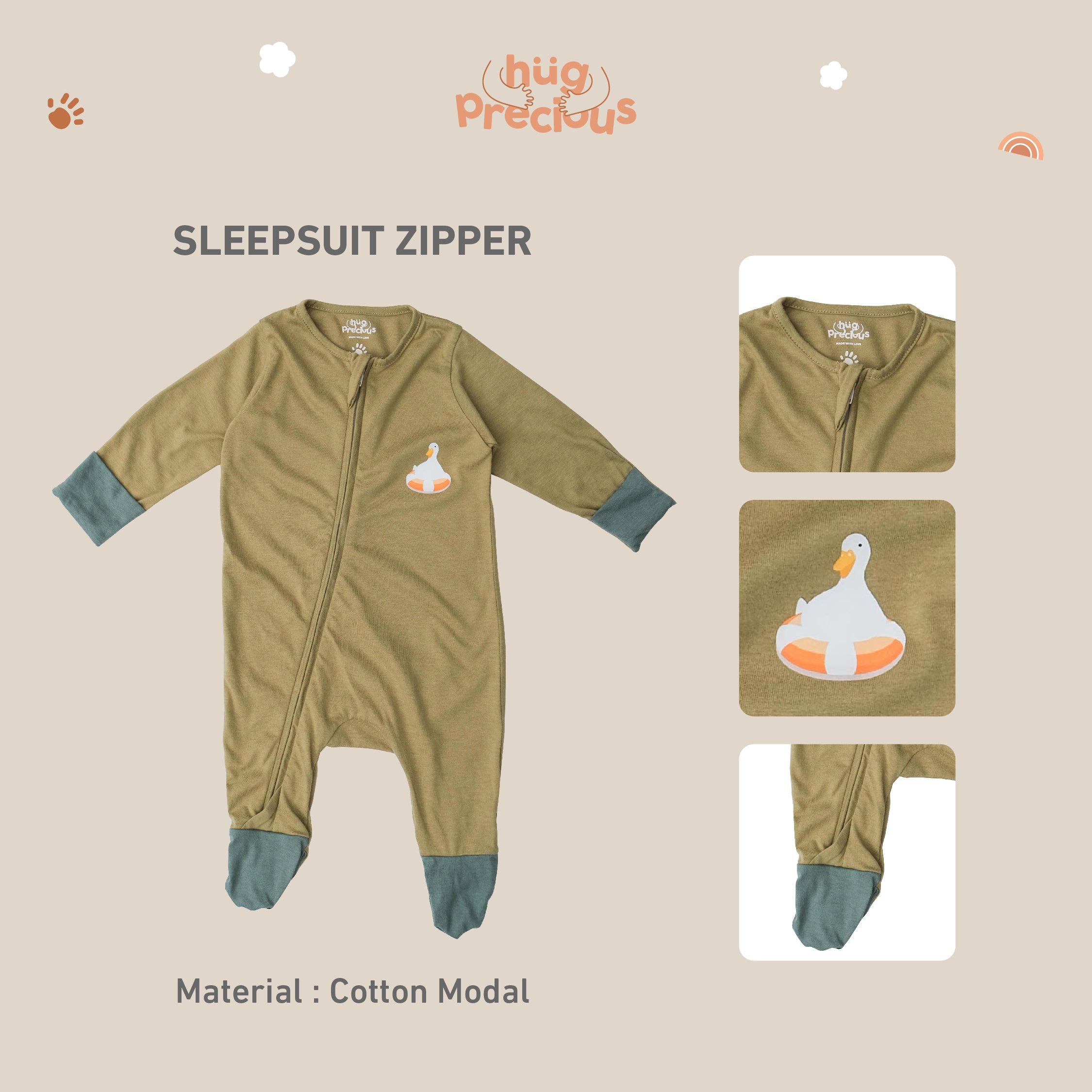 Sleepsuit Zipper MONTY THE DUCK Modal