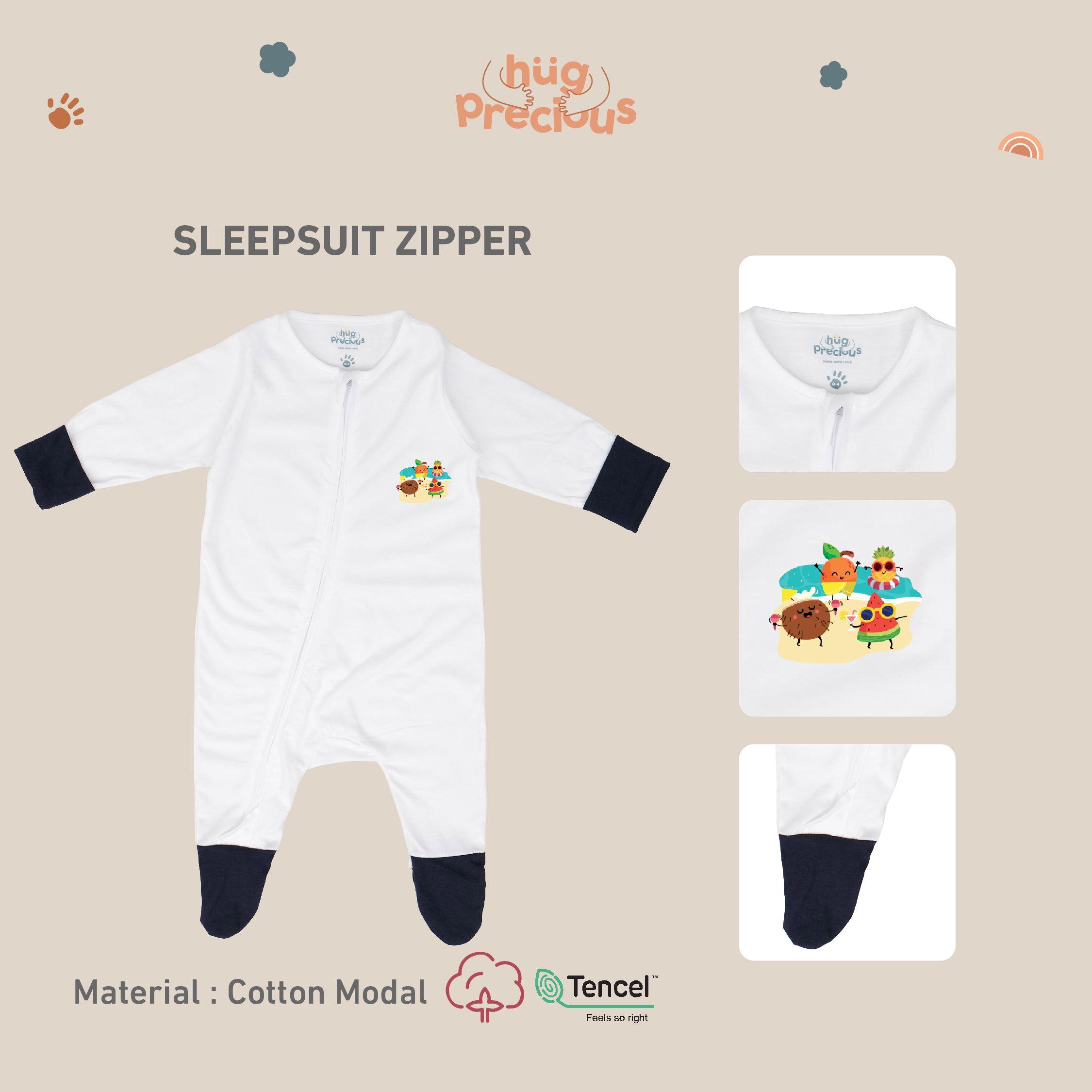 Sleepsuit Zipper SUMMER FRUITS Modal