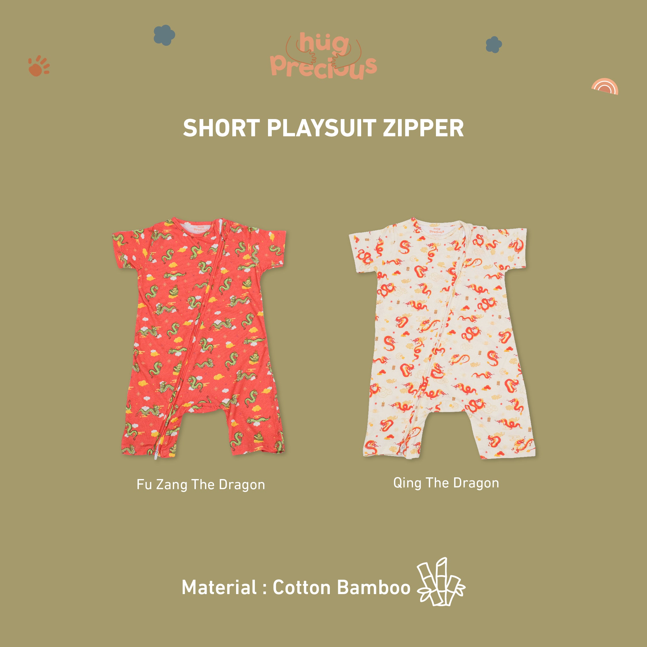 Short Playsuit Zipper FUZANG THE DRAGON Bamboo