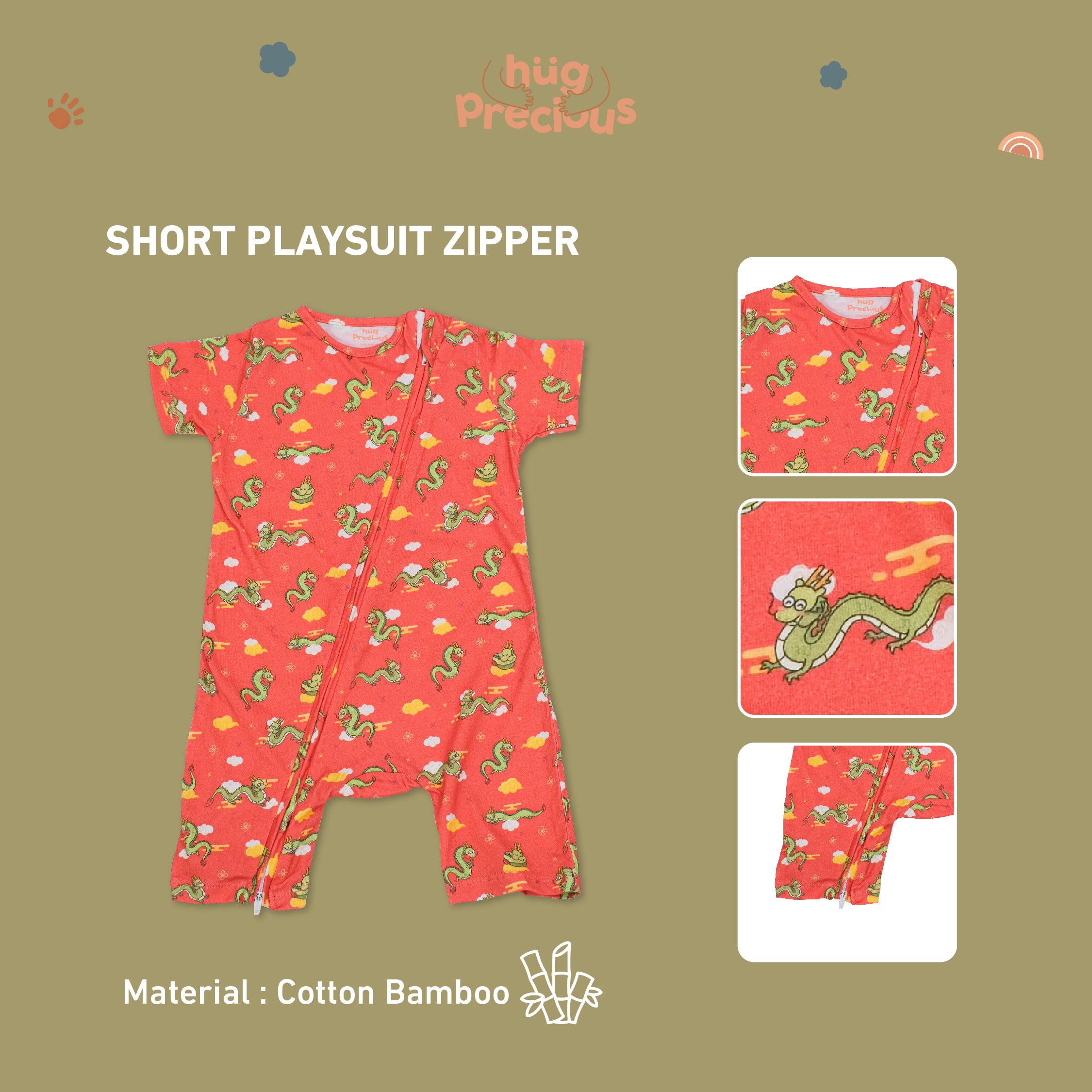 Short Playsuit Zipper FUZANG THE DRAGON Bamboo