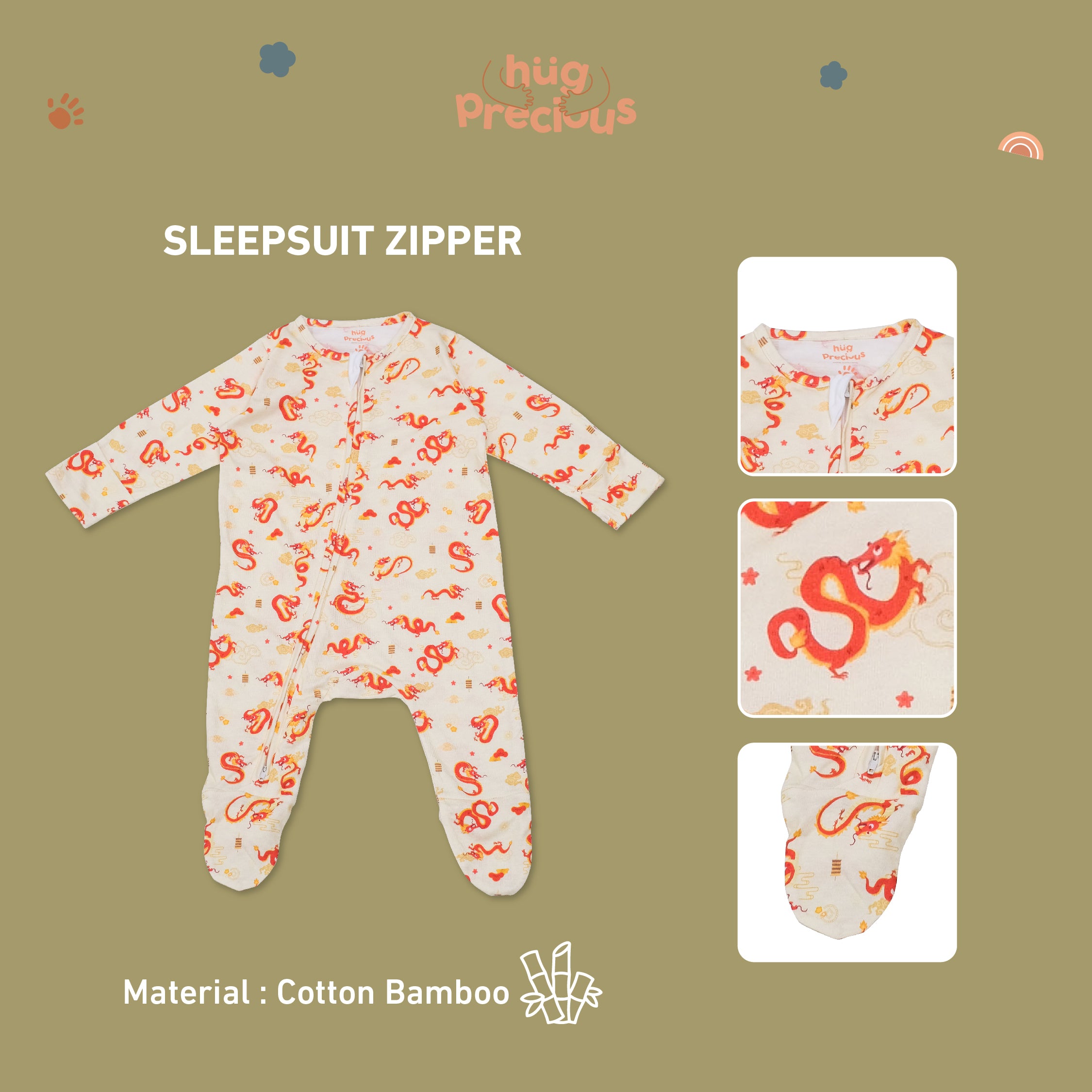 Sleepsuit Zipper QING THE DRAGON Bamboo