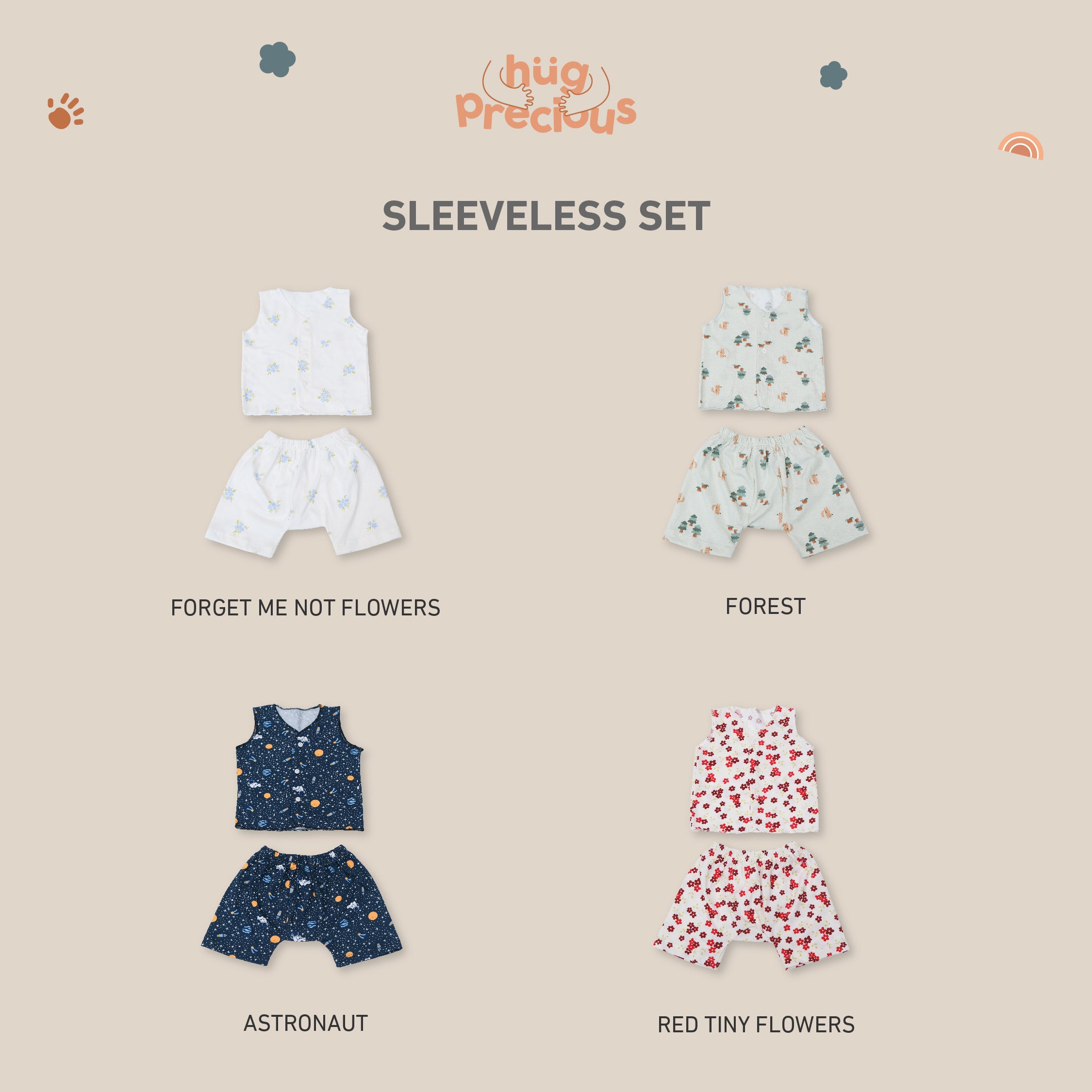 Little Wear Short Sleeveless Set - 1.0 (Setelan Baju Bayi Lengan Buntung)