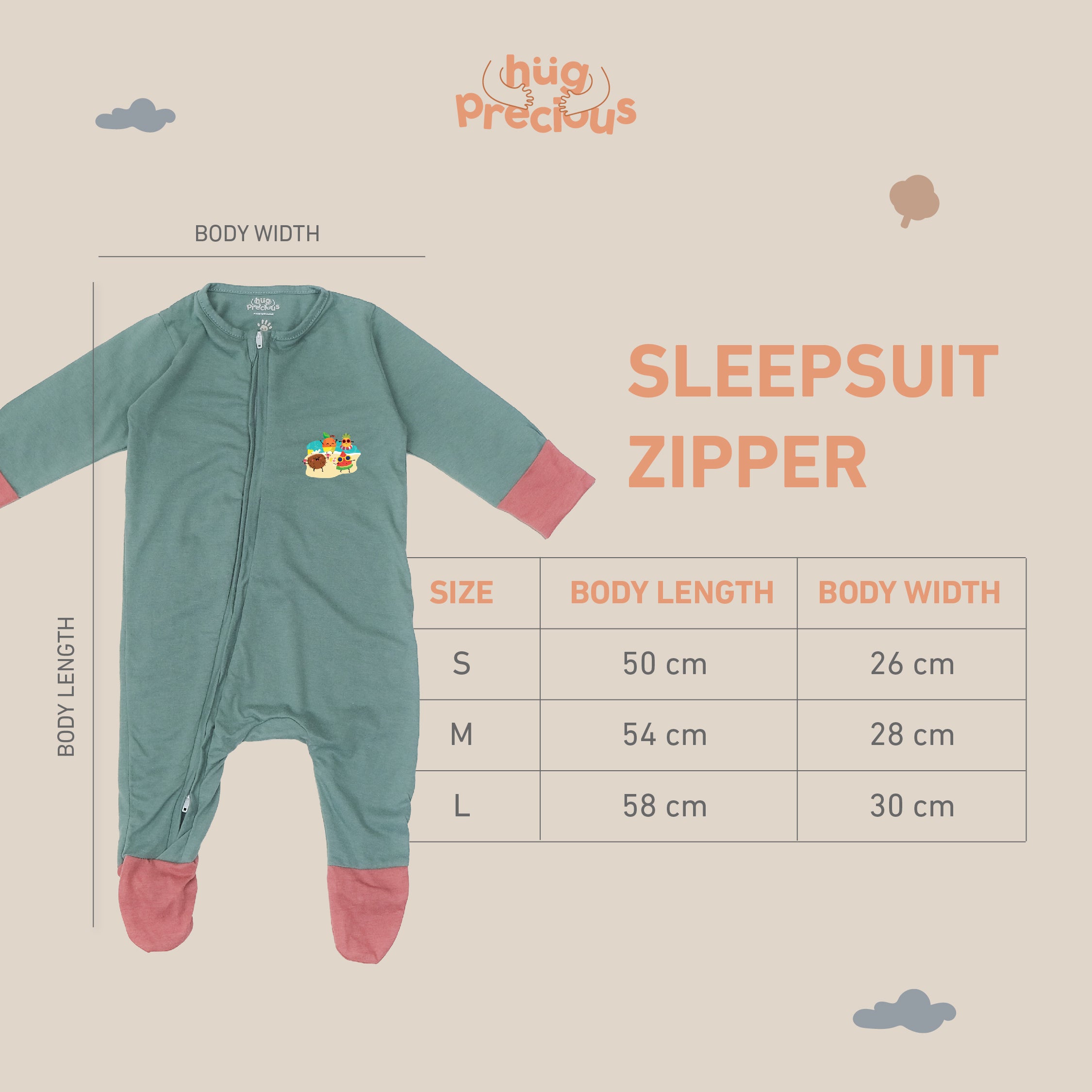 Sleepsuit Zipper - Summer Fruits - Modal - (Jumper Bayi)