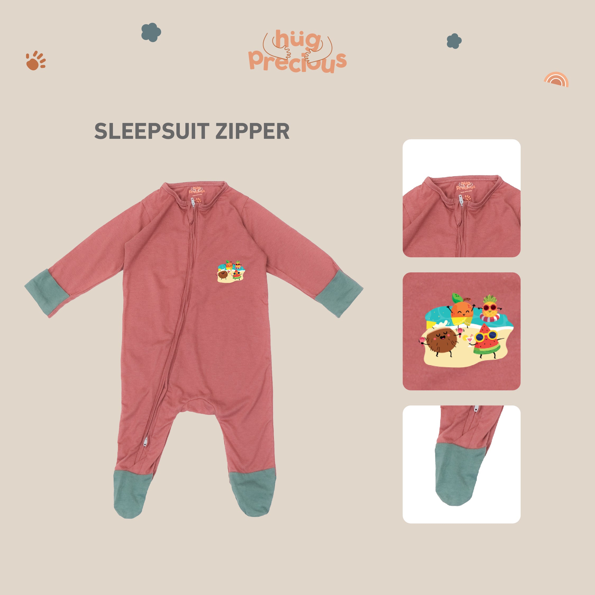 Sleepsuit Zipper - Summer Fruits - Modal - (Jumper Bayi)