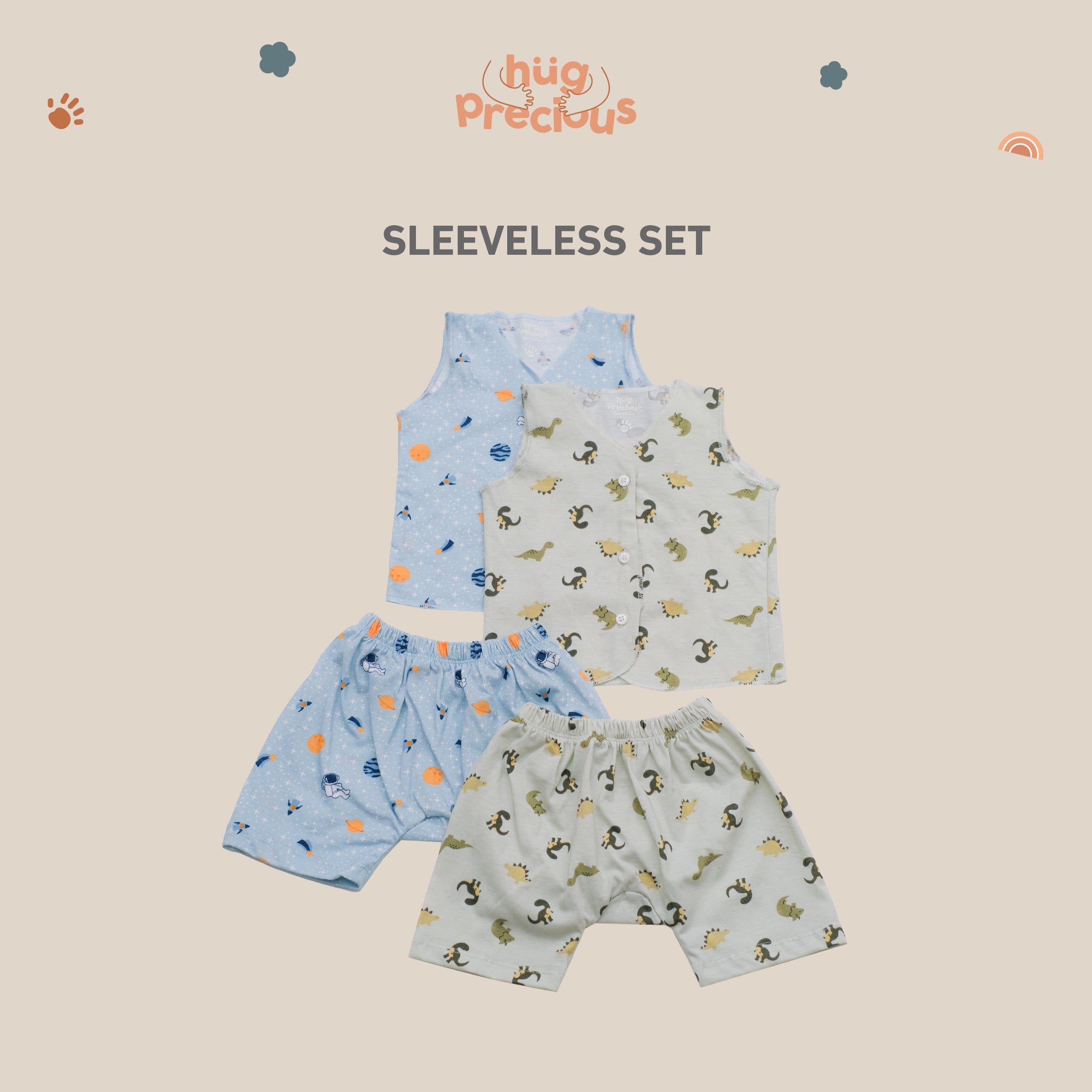 Little Wear Short Sleeveless Set - 4.0 (Setelan Baju Bayi Lengan Buntung)